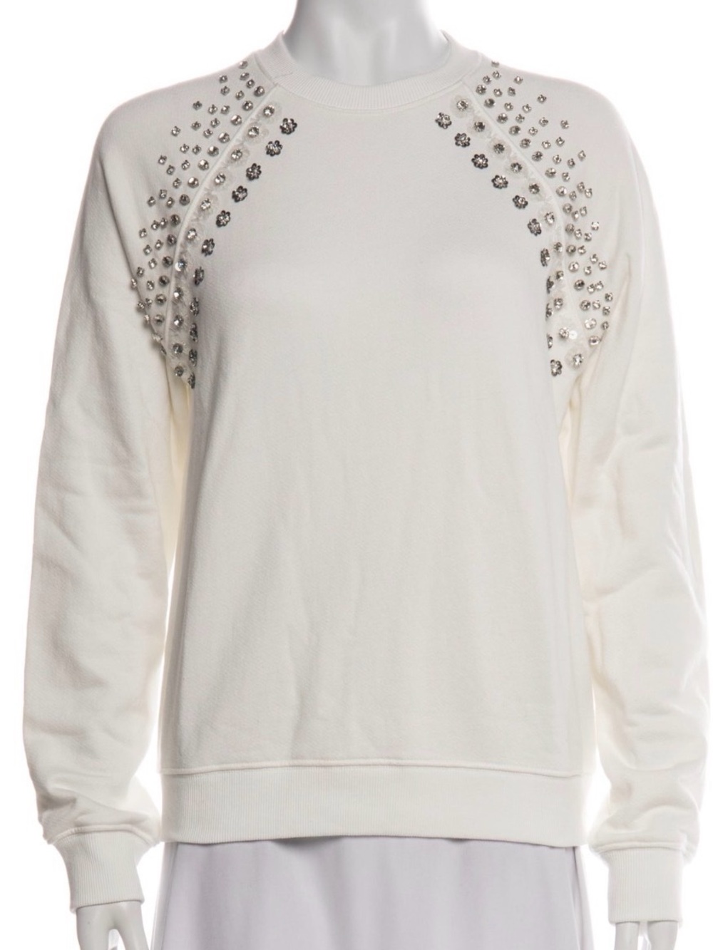 Le Superbe Embellished White Crewneck Sweater  Women XS cozy glam fall